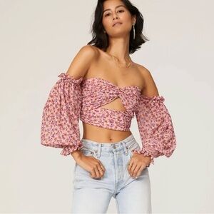 Amur Hilda Off-The-Shoulder Floral Print Crop Top